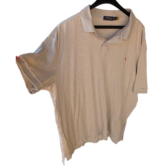 POLO Ralph Lauren Polo 2XLT Tan Heather Embroidered Orange Pony 100% Cotton - Picture 3 of 8